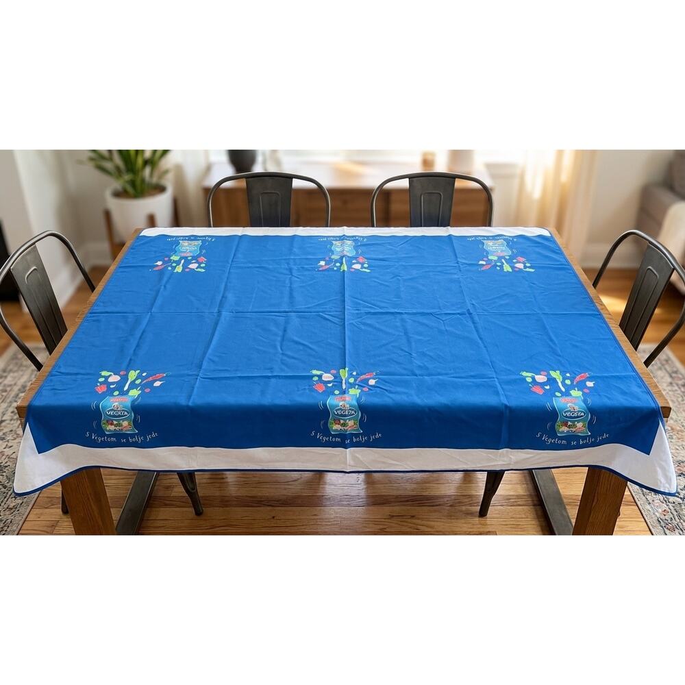 Podravka VEGETA "S Vegetom Se Bolje Jede" Blue & White Tablecloth 54" x 70"